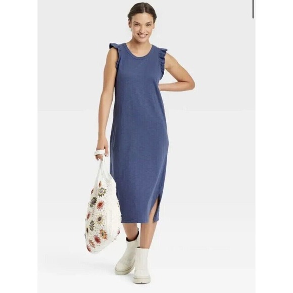 Universal Thread Women's Midi Dress Ruffle Tank Blue Size Medium - Picture 1 of 8